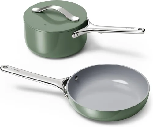 Miniatura 13 de Caraway Juego de mini utensilios de cocina, sartén antiadherente de cerámica (1.05 cuartos de galón, 8 pulgadas) (1.75 cuartos de galón) y estante