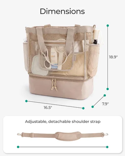 Miniatura 6 de BAGSMART Bolsa de playa para mujeres, bolsas de malla tipo tote con cremallera, esenciales de vacaciones a prueba de arena con enfriador