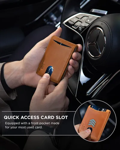 Miniatura 68 de SERMAN BRANDS - Billetera sencilla de cuero genuino con bloqueo RFID para hombre, billetera delgada con bolsillo frontal y clip para dinero