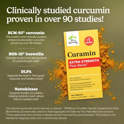 Miniatura 3 de Terry Naturally Curamin Extra Strength - Suplemento de curcumina y boswellia para apoyo de circulación saludable - Suplemento de cúrcuma para apoyar