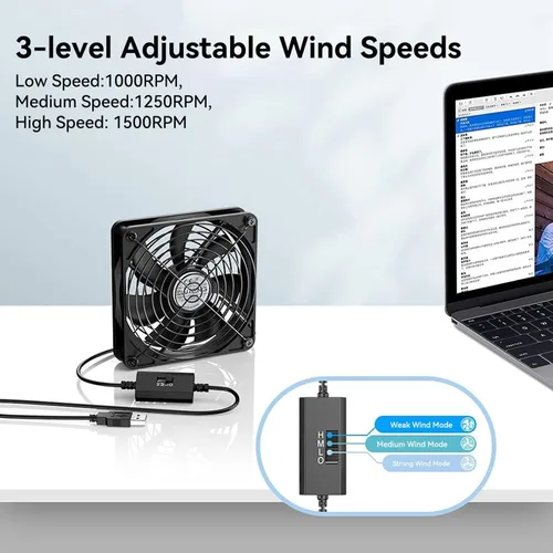 Miniatura 2 de ELUTENG Ventilador de 4.724 in con 3 velocidades 5 V USB alimentado por USB 1500PRM Gaming PC Refrigeración portátil adecuado para tableta, receptor