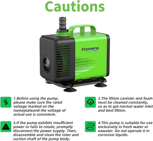 Miniatura 7 de FREESEA Bomba de agua sumergible para estanque: 1350GPH 150W Bomba de fuente con tubo de 6.6 pies para acuario pecera cascada hidropoica