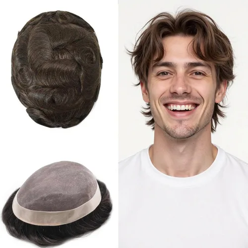 Miniatura 15 de LYRICAL HAIR Extensiones finas monocelares duraderas para hombre, perímetro NPU para hombre, tupé negro, sistema de cabello humano de repuesto