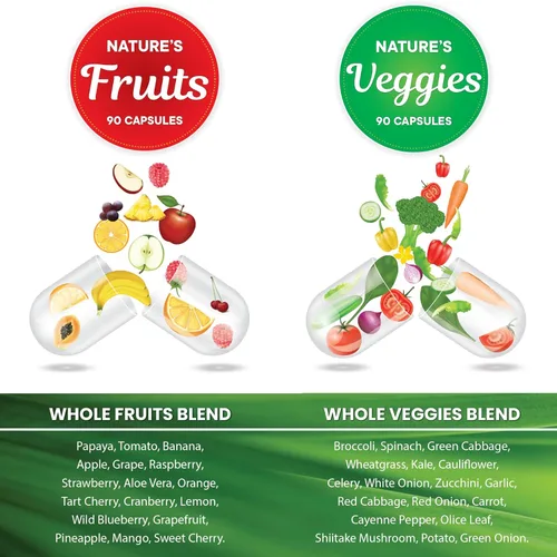 Miniatura 7 de Superfood 180 Cápsulas de Frutas y 180 Cápsulas de Verduras - Superalimentos Naturales de Alimentos Integrales - Mantiene los Niveles de Energía