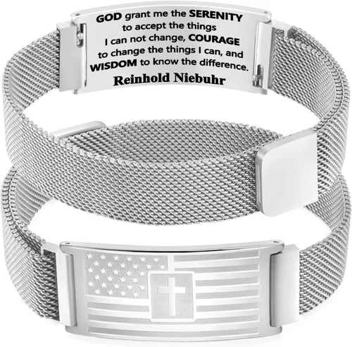 Miniatura 54 de DuoDiner Regalos de primera comunión, pulsera de cruz para niños y hombres, bandera estadounidense, versículo bíblico cristiano, regalos de joyería
