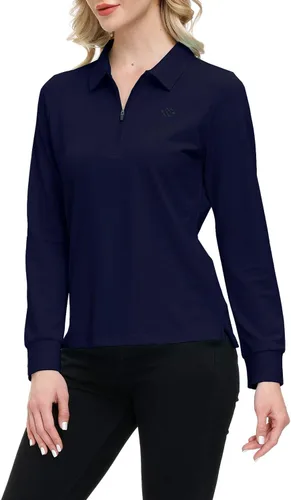 Miniatura 30 de JINSHI Polo de golf para mujer, de manga larga, con cremallera, deportiva, de secado rápido, atlética, casual, ajustada