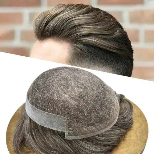 Miniatura 40 de Mens Toupee Hair Piece Human Hair Replacement System For Men Soft French Lace Men Hair System Hairpieces For Men Toupee For Men Protesis Capilar