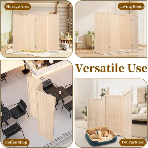 Miniatura 7 de Panel divisor de habitación de bambú con patas giratorias de 360°, 4 paneles de 47 pulgadas de alto, pantalla de privacidad plegable corta