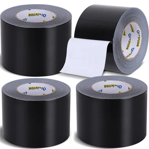 Cinta adhesiva negra de 4 pulgadas, paquete de 4 cintas adhesivas resistentes, totales de 220 yardas, 8.3 mil de grosor, fuerte, flexible, sin Negro