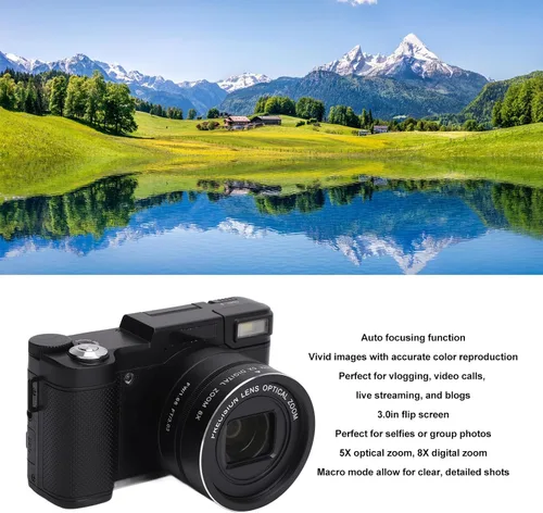 Miniatura 3 de Cámara digital 4K para fotografía, enfoque automático de 48 megapíxeles, cámara de vlogging con pantalla abatible de 3 pulgadas, zoom 5X 8X, cámara