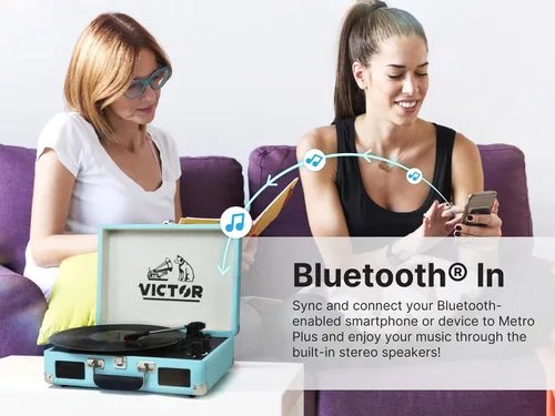 Miniatura 6 de VICTOR Metro - Tocadiscos portátil de maleta de 3 velocidades con doble entrada y salida Bluetooth y altavoces estéreo integrados, rojo (VSRP-800-RD)