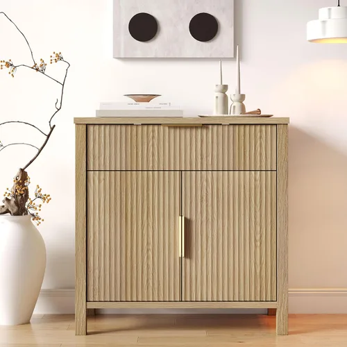 Miniatura 6 de Aparador acanalado de 55 pulgadas con cajones, gran almacenamiento para bufé, 4 puertas y 2 cajones, mesa de consola de café, para comedor, cocina