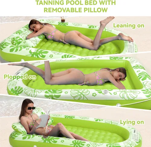 Miniatura 5 de Flotador Inflable para Piscina de Bronceado con Almohada Cervical - Flotadores de Piscina para Adultos para Tomar el Sol, Patio Trasero, Fiesta