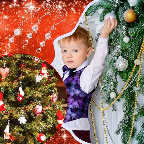 Miniatura 5 de Bucherry 100 piezas de ganchos para adornos de árbol, ganchos decorativos de acrílico transparente con alambre en forma de S y pinzas de langosta