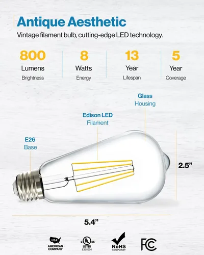Miniatura 3 de ST64 - Ampolleta LED de filamento, 8,5 W, multicolor y multitamaño 2/10