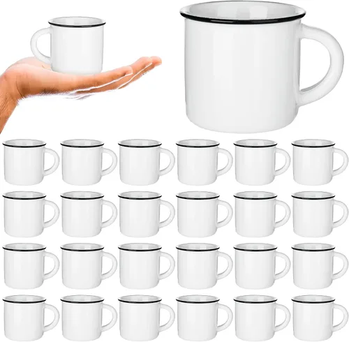 Miniatura 8 de Uiifan 12 piezas de tazas de café de cerámica blancas vintage en volumen Espresso tazas mini de té para el hogar y viajes con asa Tazas DIY para té