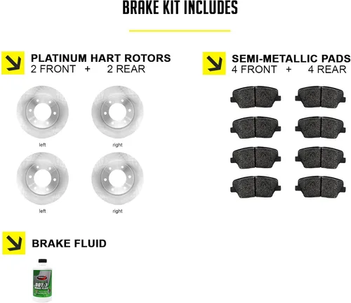Miniatura 2 de Hart Brakes Kit Frenos y Rotores Delanteros Traseros Pastillas de Freno Delanteras y Traseras Rotores y Pastillas de Freno Semimetálicos