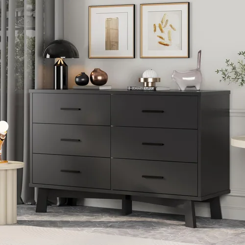 Miniatura 11 de Xixini Cómoda para dormitorio, cómoda moderna de 6 cajones con base resistente en forma de X, organizador de almacenamiento de ropa doble de madera