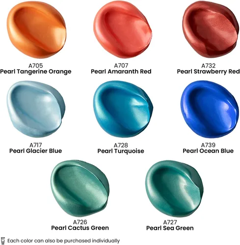 Miniatura 2 de ARTEZA Pintura acrílica metálica, juego de 8 tubos de colores clásicos de 4.06 onzas, pigmentos ricos, no se decolora, pinturas para artistas