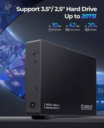 Miniatura 5 de ORICO Caja para disco duro externo de 3.5 pulgadas, SATA III a USB 3.1 tipo C para HDD, instalación sin herramientas, compatible con UASP