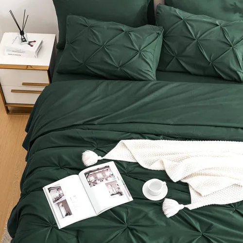 Miniatura 3 de Ubauba Juego de edredón de 7 piezas de color verde oscuro, tamaño Queen, ropa de cama en una bolsa de color verde cazador de 7 piezas, juego de ropa