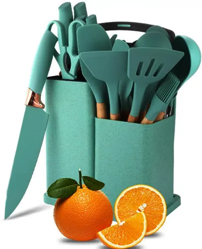 Miniatura 11 de Juego de 19 piezas de utensilios y cuchillos de cocina con bloque, incluye juego de 11 utensilios de cocina de silicona, 5 cuchillos de chef