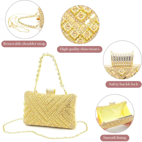 Miniatura 4 de Bolsos de mano con diamantes de imitación para mujer, bolso de noche brillante, bolso de novia de cristal para fiesta, graduación, boda