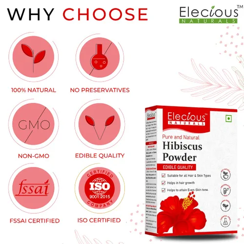 Miniatura 7 de Elecious Polvo de hibisco para el crecimiento del cabello, la cara y la piel brillante de la piel ideal para preparar paquete de cabello, aceite