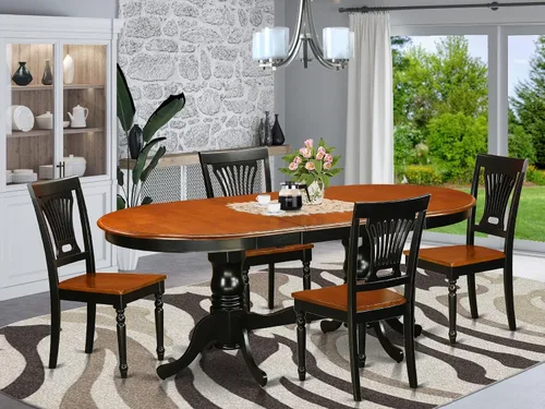 Miniatura 2 de East West Furniture PLAI5-BLK-W - Juego de comedor de 5 piezas para 4 personas, incluye una mesa de comedor ovalada con hojas de mariposa y 4 sillas