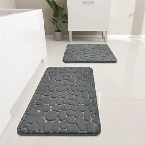 Miniatura 24 de YIHOUSE Juego de 2 tapetes de baño de espuma viscoelástica, antideslizantes, absorbentes de agua, lavables, para fregadero, inodoro y suelo Negro