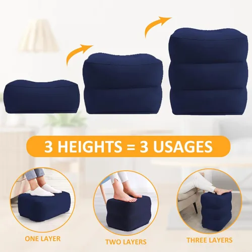 Miniatura 2 de Almohada inflable con reposapiés para viajes, altura ajustable, con máscara para los ojos y tapones para los oídos para niños y adultos en avión