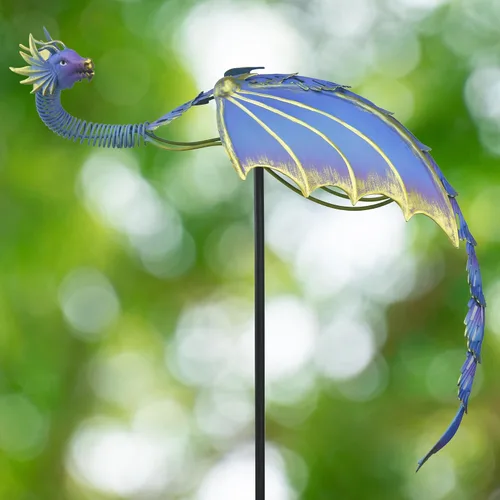 Miniatura 3 de Red Carpet Studios Equilibrador cinético de estacas de jardín para exteriores, 60 pulgadas de alto, dragón azul