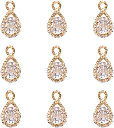 Beadthoven - Dijes de circonita cúbica a granel, chapados en oro KC, colgantes de piedra de circonita cúbica, corazón, estrella, lágrima, flor,