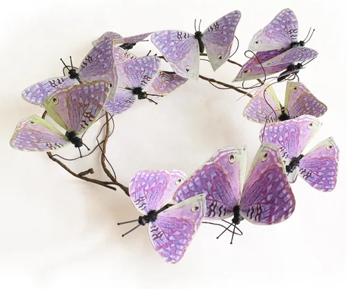 Miniatura 38 de Guirnalda de mariposa artificial, enredaderas decorativas de mariposa falsas, decoración colgante de mariposa única en 3D para pared del hogar, Azul