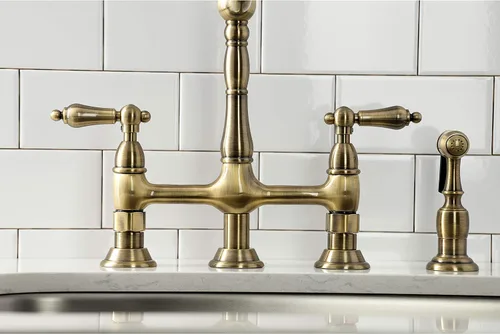 Miniatura 6 de Kingston Brass KS1273ALBS Heritage - Grifo de puente de cocina de 8 pulgadas con rociador de latón, latón antiguo