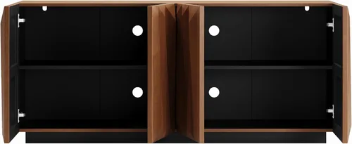 Miniatura 9 de Aparador geométrico contemporáneo de 60 pulgadas con puertas triangulares 3D y base flotante, gabinete de almacenamiento de credenza de nogal claro