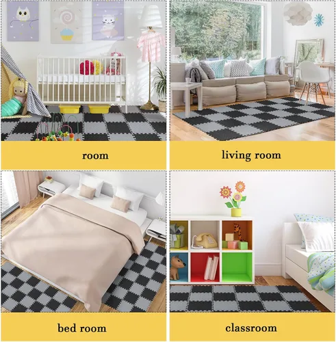 Miniatura 7 de Shihanee Azulejos de Piso de Espuma para Bebés, Tapetes de Piso de Espuma, Tapetes de Juego a Granel con Bordes Entrelazados para Sala