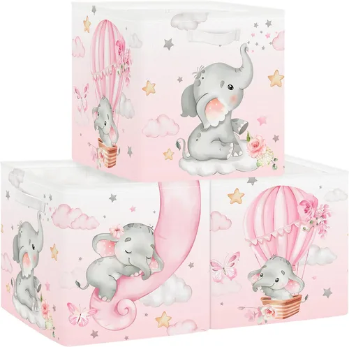 Miniatura 9 de Clastyle 3 unidades de almacenamiento de cubos de animales de ensueño, caja plegable Kallax para estantes, cestas de almacenamiento para padres, Oso