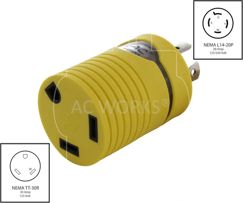 Miniatura 2 de AC WORKS Generador a adaptador RV de 30 amperios (L5-20 20A 3 clavijas de bloqueo compacto) Amarillo