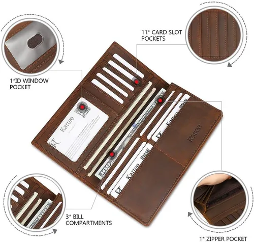 Miniatura 3 de Kattee cartera plegadiza clásica de cuero para hombre