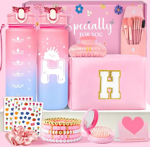 Miniatura 13 de Awfrky Bolsa de maquillaje con inicial, regalos de graduación, regalos de cumpleaños para niñas de 4, 5, 6, 7, 8, 9, 10, 11, 12 años, regalos