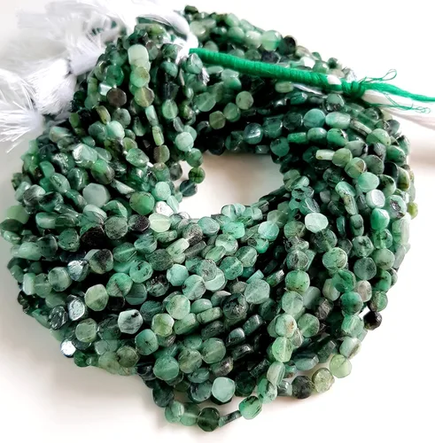Miniatura 6 de Cuentas de esmeralda de piedras preciosas naturales, cuentas sueltas de esmeralda genuina para hacer joyas, cuentas perforadas en forma de moneda