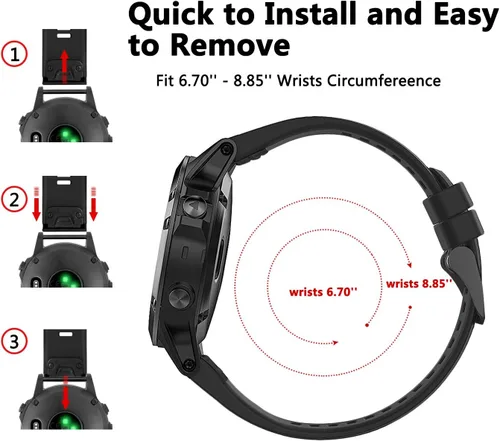 Miniatura 5 de ZEROFIRE Correa de repuesto compatible con Garmin Fenix 5/Fenix 6/Fenix 7, correa de silicona de 0.866 pulgadas para Fenix 8, Fenix E de 1.772