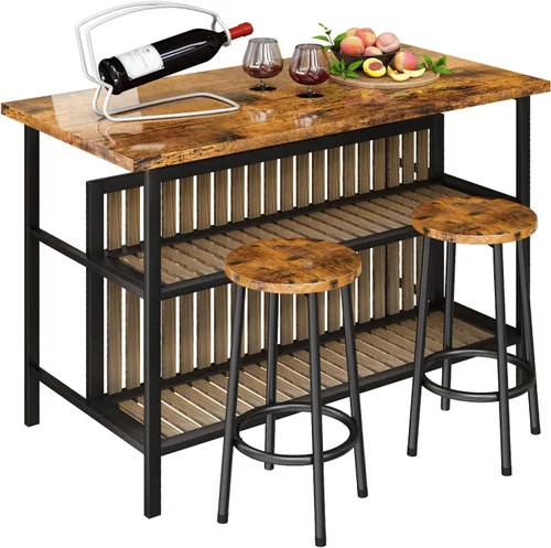 Miniatura 13 de AWQM Isla de cocina con asiento y estante de almacenamiento, mesa de isla de mármol sintético para cocina, mesa de bar moderna y sillas para 2