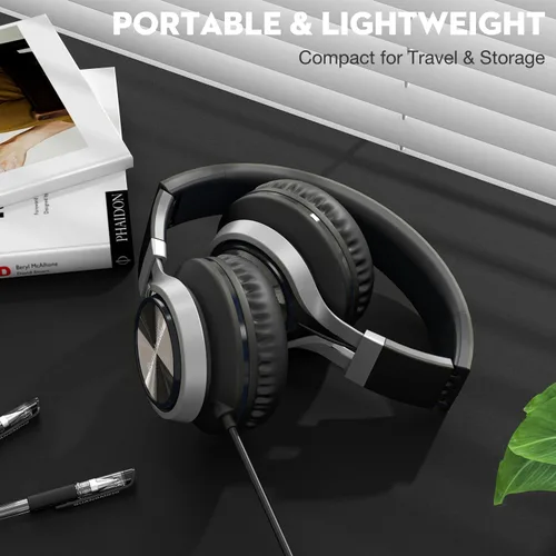 Miniatura 5 de Bywulanda - Auriculares con cable con micrófono y control de volumen, auriculares de diadema con cable, ligeros, plegables, con cable, estéreo