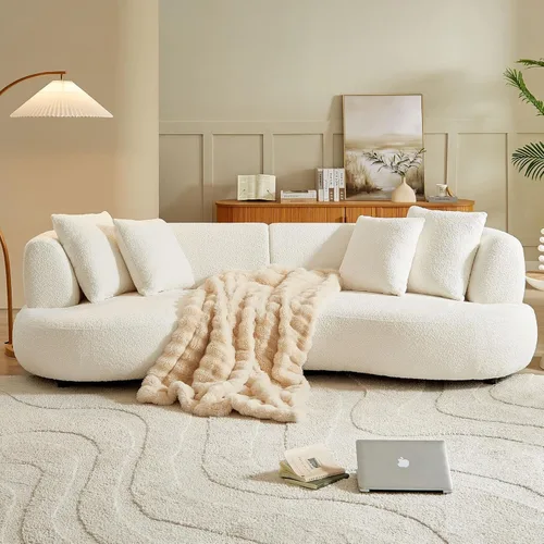 Miniatura 2 de SSC SATITUNCASA - Sofá modular curvo de 102.36 pulgadas, acogedor sofá Boucle para sala de estar, sofá de 4 plazas color crema con almohadas, sofá