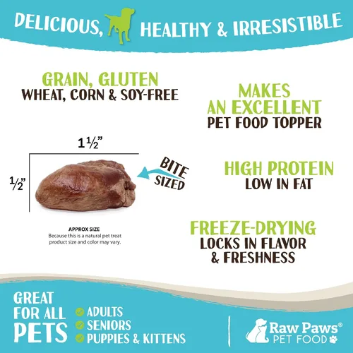 Miniatura 3 de Raw Paws Corazones de pollo liofilizados enteros para perros y gatos, 4 onzas enteras - Hecho en Estados Unidos - Golosinas de pollo liofilizadas