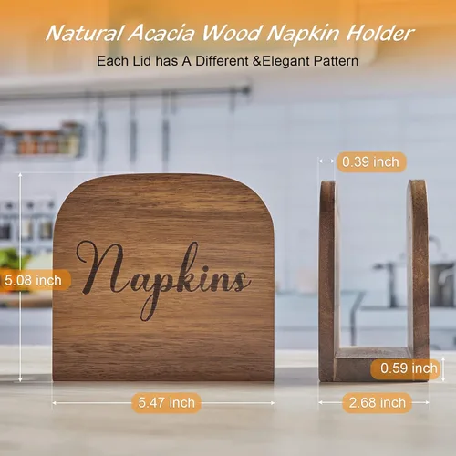 Miniatura 2 de Servilletero para Mesa, ALELION Servilleteros de Madera de Acacia para Cocina, Servilletero para Cocina, Comedor, Decoración de Mesa, Dispensador