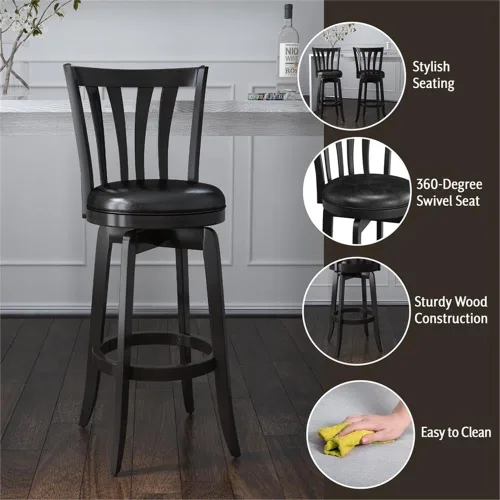 Miniatura 4 de Hillsdale Savana Taburete de cocina de madera, 29.5 pulgadas de alto, negro
