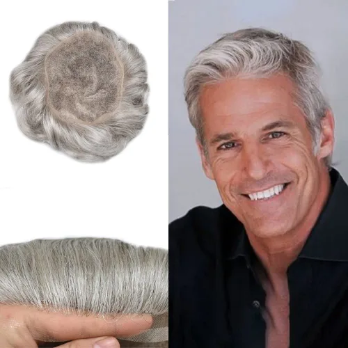 Miniatura 77 de Toupee For Men Real Human Hair System Mens Hair Piece Breathable Mens Toupee Durable Men Hairpiece 6X8#1 Jet Black 80% Density